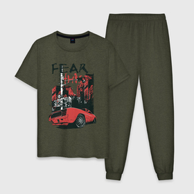 Мужская пижама хлопок с принтом Fear This футболка в Петрозаводске, 100% хлопок | брюки и футболка прямого кроя, без карманов, на брюках мягкая резинка на поясе и по низу штанин
 | fear this | автомобили | автомобиль | гонка | гонки | город | мускул кар | плакат | стрит рэйсинг | футболка