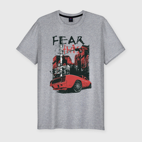 Мужская футболка хлопок Slim с принтом Fear This футболка в Белгороде, 92% хлопок, 8% лайкра | приталенный силуэт, круглый вырез ворота, длина до линии бедра, короткий рукав | fear this | автомобили | автомобиль | гонка | гонки | город | мускул кар | плакат | стрит рэйсинг | футболка