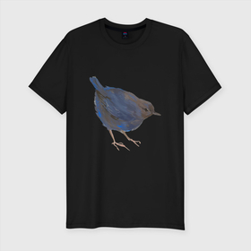 Мужская футболка хлопок Slim с принтом Сизая горихвостка в Курске, 92% хлопок, 8% лайкра | приталенный силуэт, круглый вырез ворота, длина до линии бедра, короткий рукав | арт | голубая птица | зяблик | птица | птичка | рисунок | сизая горихвостка | синяя птица