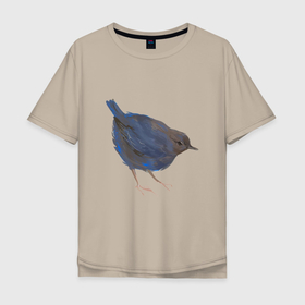 Мужская футболка хлопок Oversize с принтом Сизая горихвостка в Курске, 100% хлопок | свободный крой, круглый ворот, “спинка” длиннее передней части | Тематика изображения на принте: арт | голубая птица | зяблик | птица | птичка | рисунок | сизая горихвостка | синяя птица
