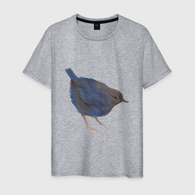 Мужская футболка хлопок с принтом Сизая горихвостка в Курске, 100% хлопок | прямой крой, круглый вырез горловины, длина до линии бедер, слегка спущенное плечо. | арт | голубая птица | зяблик | птица | птичка | рисунок | сизая горихвостка | синяя птица