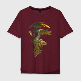Мужская футболка хлопок Oversize с принтом Кетцалькоатль наблюдает , 100% хлопок | свободный крой, круглый ворот, “спинка” длиннее передней части | арт | дракон | древний дракон | кетцалькоатль | майя | мифическое существо | рисунок