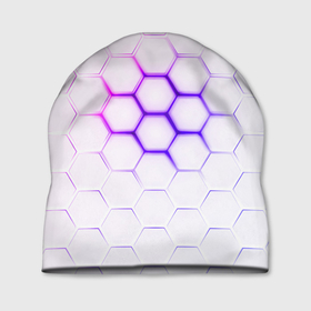 Шапка 3D с принтом Фиолетовое свечение из под шестиугольников в Курске, 100% полиэстер | универсальный размер, печать по всей поверхности изделия | 3d | 3d неон | 3д | 3д неон | 3д неон фиолетовый | броня | киберброня | киберпанк | киберпанк броня | неон | неоновые принты | фиолетовые принты | фиолетовый неон