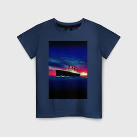 Детская футболка хлопок с принтом Лайнер Титаник в Тюмени, 100% хлопок | круглый вырез горловины, полуприлегающий силуэт, длина до линии бедер | закат | корабль | лайнер | океан | титаник