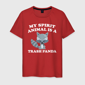 Мужская футболка хлопок с принтом Мое тотемное животное   треш панда в Санкт-Петербурге, 100% хлопок | прямой крой, круглый вырез горловины, длина до линии бедер, слегка спущенное плечо. | predator | raccoon | raccoon gargle | trash panda | енот | енот полоскун | енотик | енотовидная собака | еноты | животное | зверь | мусорная панда | треш панда | трэш панда | хищник