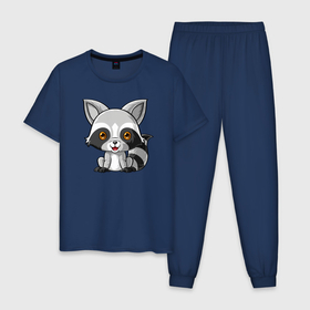 Мужская пижама хлопок с принтом Малыш енот в Новосибирске, 100% хлопок | брюки и футболка прямого кроя, без карманов, на брюках мягкая резинка на поясе и по низу штанин
 | predator | raccoon | raccoon gargle | trash panda | енот | енот полоскун | енотик | енотовидная собака | еноты | животное | зверь | мусорная панда | треш панда | трэш панда | хищник
