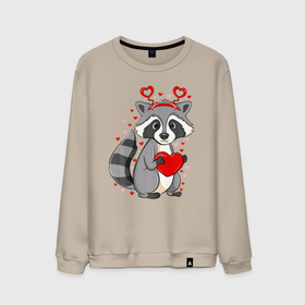 Мужской свитшот хлопок с принтом Енотик в сердечках в Санкт-Петербурге, 100% хлопок |  | predator | raccoon | raccoon gargle | trash panda | енот | енот полоскун | енотик | енотовидная собака | еноты | животное | зверь | мусорная панда | сердечки | сердца | треш панда | трэш панда | хищник