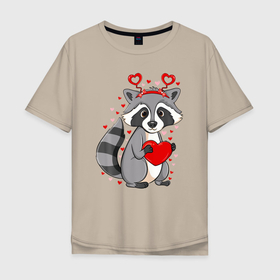Мужская футболка хлопок Oversize с принтом Енотик в сердечках в Новосибирске, 100% хлопок | свободный крой, круглый ворот, “спинка” длиннее передней части | predator | raccoon | raccoon gargle | trash panda | енот | енот полоскун | енотик | енотовидная собака | еноты | животное | зверь | мусорная панда | сердечки | сердца | треш панда | трэш панда | хищник