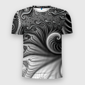 Мужская футболка 3D Slim с принтом Футуристический фрактальный абстрактный паттерн   Futuristic Fractal Abstract Pattern в Тюмени, 100% полиэстер с улучшенными характеристиками | приталенный силуэт, круглая горловина, широкие плечи, сужается к линии бедра | abstraction | fashion | fractal | future | pattern | абстракция | будущее | мода | паттерн | фрактал