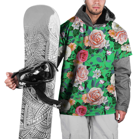 Накидка на куртку 3D с принтом Нежные розы на изумрудном фоне в Санкт-Петербурге, 100% полиэстер |  | нежность | природа | розы | цветы | шипы