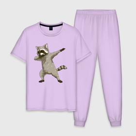 Мужская пижама хлопок с принтом Даб енот в Екатеринбурге, 100% хлопок | брюки и футболка прямого кроя, без карманов, на брюках мягкая резинка на поясе и по низу штанин
 | Тематика изображения на принте: predator | raccoon | raccoon gargle | trash panda | даб | даб даб | дабинг | енот | енот полоскун | енотик | енотовидная собака | еноты | животное | зверь | мусорная панда | треш панда | трэш панда | хищник