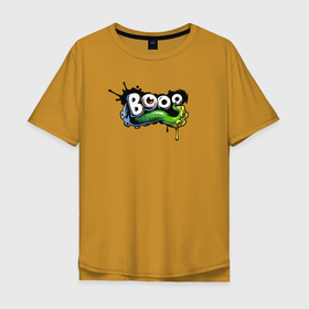 Мужская футболка хлопок Oversize с принтом Boooo в Санкт-Петербурге, 100% хлопок | свободный крой, круглый ворот, “спинка” длиннее передней части | fear | глаз | надпись | сюрприз | щупальце