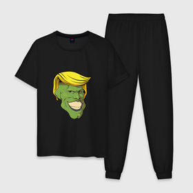 Мужская пижама хлопок с принтом Трамп   Маска в Екатеринбурге, 100% хлопок | брюки и футболка прямого кроя, без карманов, на брюках мягкая резинка на поясе и по низу штанин
 | mask | trump | usa | америка | джим керри | кино | комедия | маска | президент | сша | трамп
