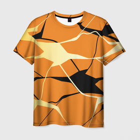 Мужская футболка 3D с принтом Абстрактные полосы на оранжевом фоне в Курске, 100% полиэфир | прямой крой, круглый вырез горловины, длина до линии бедер | abstraction | абстракция | линии | полосы | разводы