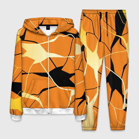Мужской костюм 3D с принтом Абстрактные полосы на оранжевом фоне в Курске, 100% полиэстер | Манжеты и пояс оформлены тканевой резинкой, двухслойный капюшон со шнурком для регулировки, карманы спереди | abstraction | абстракция | линии | полосы | разводы