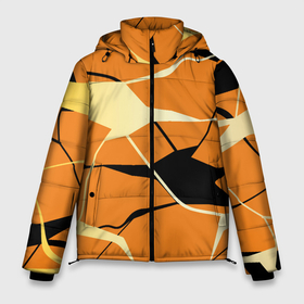Мужская зимняя куртка 3D с принтом Абстрактные полосы на оранжевом фоне в Курске, верх — 100% полиэстер; подкладка — 100% полиэстер; утеплитель — 100% полиэстер | длина ниже бедра, свободный силуэт Оверсайз. Есть воротник-стойка, отстегивающийся капюшон и ветрозащитная планка. 

Боковые карманы с листочкой на кнопках и внутренний карман на молнии. | abstraction | абстракция | линии | полосы | разводы