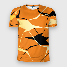 Мужская футболка 3D Slim с принтом Абстрактные полосы на оранжевом фоне в Курске, 100% полиэстер с улучшенными характеристиками | приталенный силуэт, круглая горловина, широкие плечи, сужается к линии бедра | abstraction | абстракция | линии | полосы | разводы