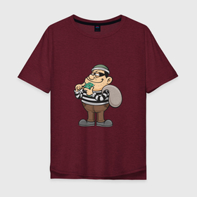 Мужская футболка хлопок Oversize с принтом Грабитель банка в Белгороде, 100% хлопок | свободный крой, круглый ворот, “спинка” длиннее передней части | hustler | money | бандит | банк | гангстер | грабитель | деньги | доллар | ограбление | рубль