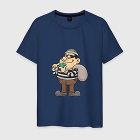 Мужская футболка хлопок с принтом Грабитель банка в Белгороде, 100% хлопок | прямой крой, круглый вырез горловины, длина до линии бедер, слегка спущенное плечо. | hustler | money | бандит | банк | гангстер | грабитель | деньги | доллар | ограбление | рубль