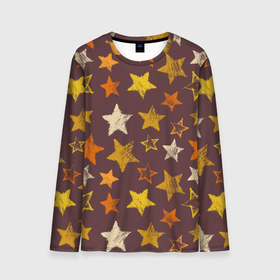 Мужской лонгслив 3D с принтом Звездное коричневое небо в Санкт-Петербурге, 100% полиэстер | длинные рукава, круглый вырез горловины, полуприлегающий силуэт | звезда | звездный | звездочка | звезды | крупные звезды | паттерн