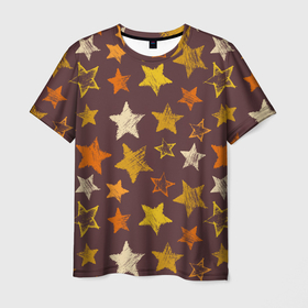 Мужская футболка 3D с принтом Звездное коричневое небо в Санкт-Петербурге, 100% полиэфир | прямой крой, круглый вырез горловины, длина до линии бедер | звезда | звездный | звездочка | звезды | крупные звезды | паттерн