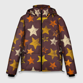 Мужская зимняя куртка 3D с принтом Звездное коричневое небо в Санкт-Петербурге, верх — 100% полиэстер; подкладка — 100% полиэстер; утеплитель — 100% полиэстер | длина ниже бедра, свободный силуэт Оверсайз. Есть воротник-стойка, отстегивающийся капюшон и ветрозащитная планка. 

Боковые карманы с листочкой на кнопках и внутренний карман на молнии. | звезда | звездный | звездочка | звезды | крупные звезды | паттерн