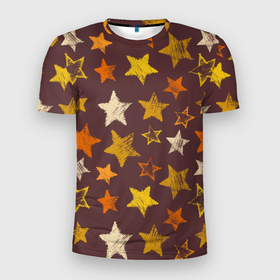 Мужская футболка 3D Slim с принтом Звездное коричневое небо в Санкт-Петербурге, 100% полиэстер с улучшенными характеристиками | приталенный силуэт, круглая горловина, широкие плечи, сужается к линии бедра | звезда | звездный | звездочка | звезды | крупные звезды | паттерн