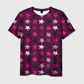 Мужская футболка 3D с принтом Бордовые звезды в Кировске, 100% полиэфир | прямой крой, круглый вырез горловины, длина до линии бедер | бордо | звезда | звездный | звездочка | звезды | паттерн