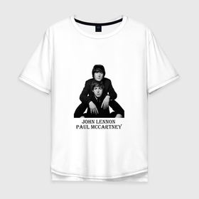 Мужская футболка хлопок Oversize с принтом JOHN LENNON PAUL MCCARTNEY в Белгороде, 100% хлопок | свободный крой, круглый ворот, “спинка” длиннее передней части | 60 е | 70 е | винтаж | гитара | группа | музыка | песня | ретро