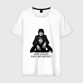 Мужская футболка хлопок с принтом JOHN LENNON PAUL MCCARTNEY в Новосибирске, 100% хлопок | прямой крой, круглый вырез горловины, длина до линии бедер, слегка спущенное плечо. | 60 е | 70 е | винтаж | гитара | группа | музыка | песня | ретро