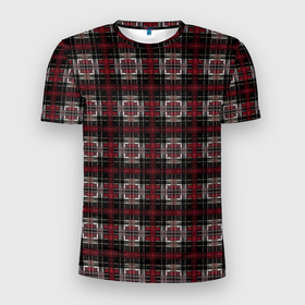 Мужская футболка 3D Slim с принтом Черно красный узор в клетку в Санкт-Петербурге, 100% полиэстер с улучшенными характеристиками | приталенный силуэт, круглая горловина, широкие плечи, сужается к линии бедра | Тематика изображения на принте: checkered pattern | в клетку | клетчатый узор | полосы | черный и красный | шотландка