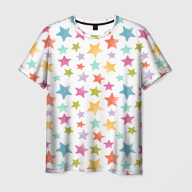 Мужская футболка 3D с принтом Яркие и разноцветные звезды в Курске, 100% полиэфир | прямой крой, круглый вырез горловины, длина до линии бедер | звезда | звездное небо | звездочка | звезды | паттерн | радужное | яркое