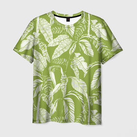 Мужская футболка 3D с принтом Зелёные Тропики Лета в Новосибирске, 100% полиэфир | прямой крой, круглый вырез горловины, длина до линии бедер | Тематика изображения на принте: banana leaves | jungles | leaves | summer | tropics | банановые листья | джунгли | лето | листья | тропики