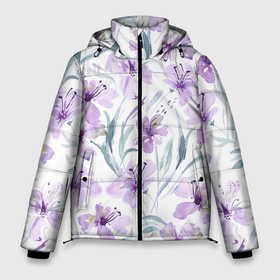 Мужская зимняя куртка 3D с принтом Цветы Фиолетовые Нарисованные Акварелью в Тюмени, верх — 100% полиэстер; подкладка — 100% полиэстер; утеплитель — 100% полиэстер | длина ниже бедра, свободный силуэт Оверсайз. Есть воротник-стойка, отстегивающийся капюшон и ветрозащитная планка. 

Боковые карманы с листочкой на кнопках и внутренний карман на молнии. | flowers | акварель | букет | нарисованные | природа | растение | фиолетовые | флора | цветы