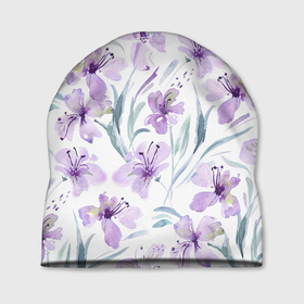 Шапка 3D с принтом Цветы Фиолетовые Нарисованные Акварелью в Тюмени, 100% полиэстер | универсальный размер, печать по всей поверхности изделия | flowers | акварель | букет | нарисованные | природа | растение | фиолетовые | флора | цветы