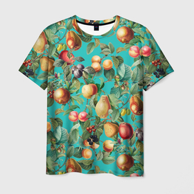 Мужская футболка 3D с принтом Ассорти Фруктов в Тюмени, 100% полиэфир | прямой крой, круглый вырез горловины, длина до линии бедер | fruits | summer | вишня | груши | киви | лето | сливы | фрукты | яблоки