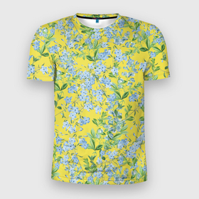 Мужская футболка 3D Slim с принтом Цветы Незабудки На Жёлтом Фоне , 100% полиэстер с улучшенными характеристиками | приталенный силуэт, круглая горловина, широкие плечи, сужается к линии бедра | flowers | букет | незабудки | природа | растение | флора | цветы