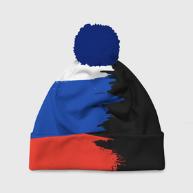Шапка 3D c помпоном с принтом Российский триколор на темном фоне , 100% полиэстер | универсальный размер, печать по всей поверхности изделия | патриотизм | патриотичные | россия | триколор | флаг