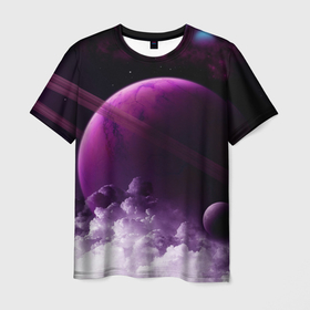 Мужская футболка 3D с принтом PURPLE GALAXY | лиловая галактика в Екатеринбурге, 100% полиэфир | прямой крой, круглый вырез горловины, длина до линии бедер | galaxy | planet | purple | space | stars | universe | астрономия | вселенная | галактика | звезды | космос | планета | туманность | фиолетовый