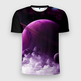Мужская футболка 3D Slim с принтом PURPLE GALAXY | лиловая галактика , 100% полиэстер с улучшенными характеристиками | приталенный силуэт, круглая горловина, широкие плечи, сужается к линии бедра | galaxy | planet | purple | space | stars | universe | астрономия | вселенная | галактика | звезды | космос | планета | туманность | фиолетовый