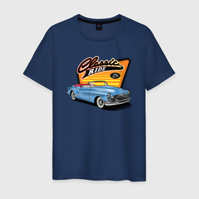 Мужская футболка хлопок с принтом Голубая классика авто , 100% хлопок | прямой крой, круглый вырез горловины, длина до линии бедер, слегка спущенное плечо. | авто | голубая машина | классика | ретро | синий автомобиль | синяя машина | старая машина