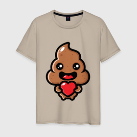 Мужская футболка хлопок с принтом влюбленная какашка с сердечком в Екатеринбурге, 100% хлопок | прямой крой, круглый вырез горловины, длина до линии бедер, слегка спущенное плечо. | влюбленная | любовь | сердечко | туалет