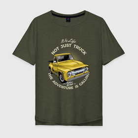 Мужская футболка хлопок Oversize с принтом Желтый старый пикап в Белгороде, 100% хлопок | свободный крой, круглый ворот, “спинка” длиннее передней части | retro | желтый старый пикап | классика | пикап | ретро | старая машина