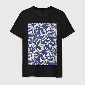 Мужская футболка хлопок с принтом Pigeons in White and Blue (Голуби) в Екатеринбурге, 100% хлопок | прямой крой, круглый вырез горловины, длина до линии бедер, слегка спущенное плечо. | абстракция | винтаж | голуби | картина | классика | минимализм | паттерн | пейзаж | птицы | синий | экспрессионизм