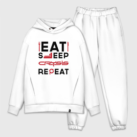 Мужской костюм хлопок OVERSIZE с принтом Надпись: Eat Sleep Crysis Repeat в Санкт-Петербурге,  |  | crysis | eat sleep repeat | logo | игра | игры | крайзис | кризис | лого | логотип | символ