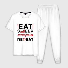Мужская пижама хлопок с принтом Надпись: Eat Sleep Crysis Repeat в Санкт-Петербурге, 100% хлопок | брюки и футболка прямого кроя, без карманов, на брюках мягкая резинка на поясе и по низу штанин
 | crysis | eat sleep repeat | logo | игра | игры | крайзис | кризис | лого | логотип | символ