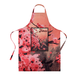 Фартук 3D с принтом Красная Сакура | Red Sakura в Курске, 100% полиэстер | общий размер — 65 х 85 см, ширина нагрудника — 26 см, горловина — 53 см, длина завязок — 54 см, общий обхват в поясе — 173 см. Принт на завязках и на горловине наносится с двух сторон, на основной части фартука — только с внешней стороны | cherry blossom | crimson sakura | fuji | japan | japanese | mountains | алая сакура | вишнёвое дерево | вишня в цвету | гора | горы | дерево | деревья | живопись | кроваво красная сакура | рисунок сакуры | рисунок японии