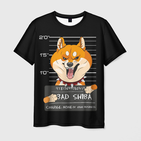 Мужская футболка 3D с принтом Злая сиба ину в Санкт-Петербурге, 100% полиэфир | прямой крой, круглый вырез горловины, длина до линии бедер | dog | shiba | shiba inu | сиба | сиба ину | собака | японская собака