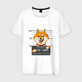 Мужская футболка хлопок с принтом Злая сиба (двусторонняя) в Белгороде, 100% хлопок | прямой крой, круглый вырез горловины, длина до линии бедер, слегка спущенное плечо. | Тематика изображения на принте: dog | shiba | shiba inu | сиба | сиба ину | собака | японская собака