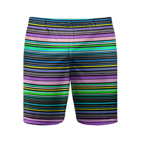 Мужские шорты спортивные с принтом Яркие неоновые тонкие полосы в Санкт-Петербурге,  |  | neon stripes | stripes | в полоску | неоновые полосы | полосатый узор